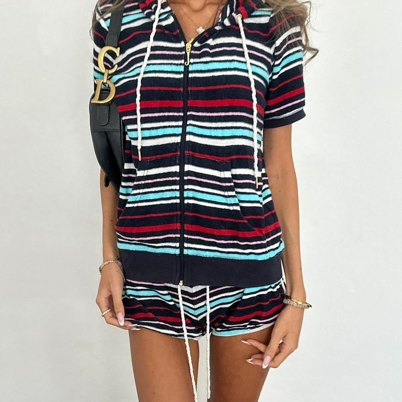 Vintage 00s rare Juicy Couture striped hoodie and shorts set