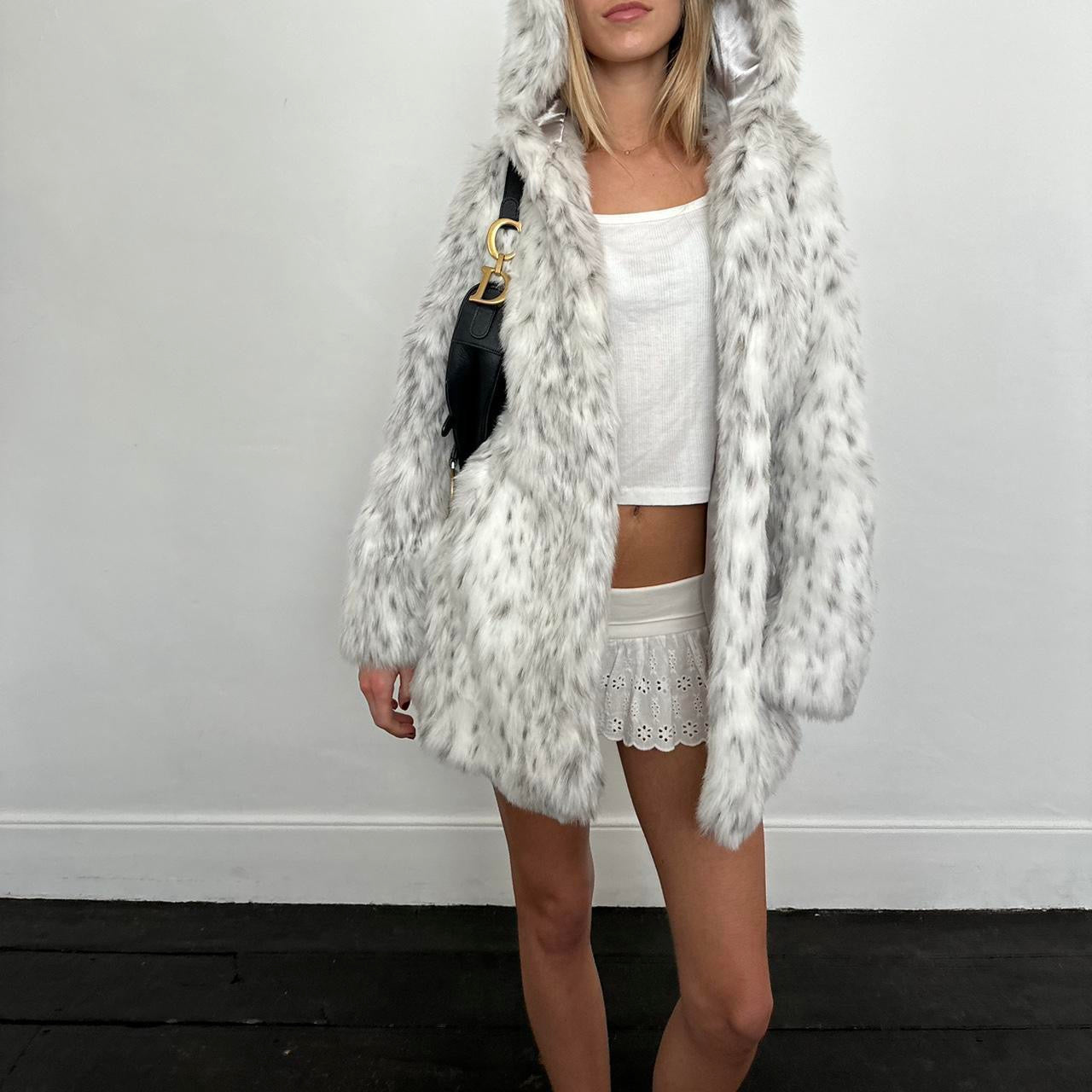 Vintage snow leopard faux fur jacket