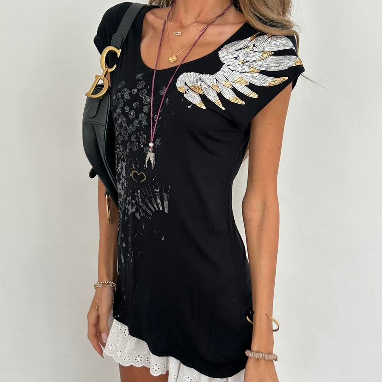 Vintage 2000s angel wing sequin cami top