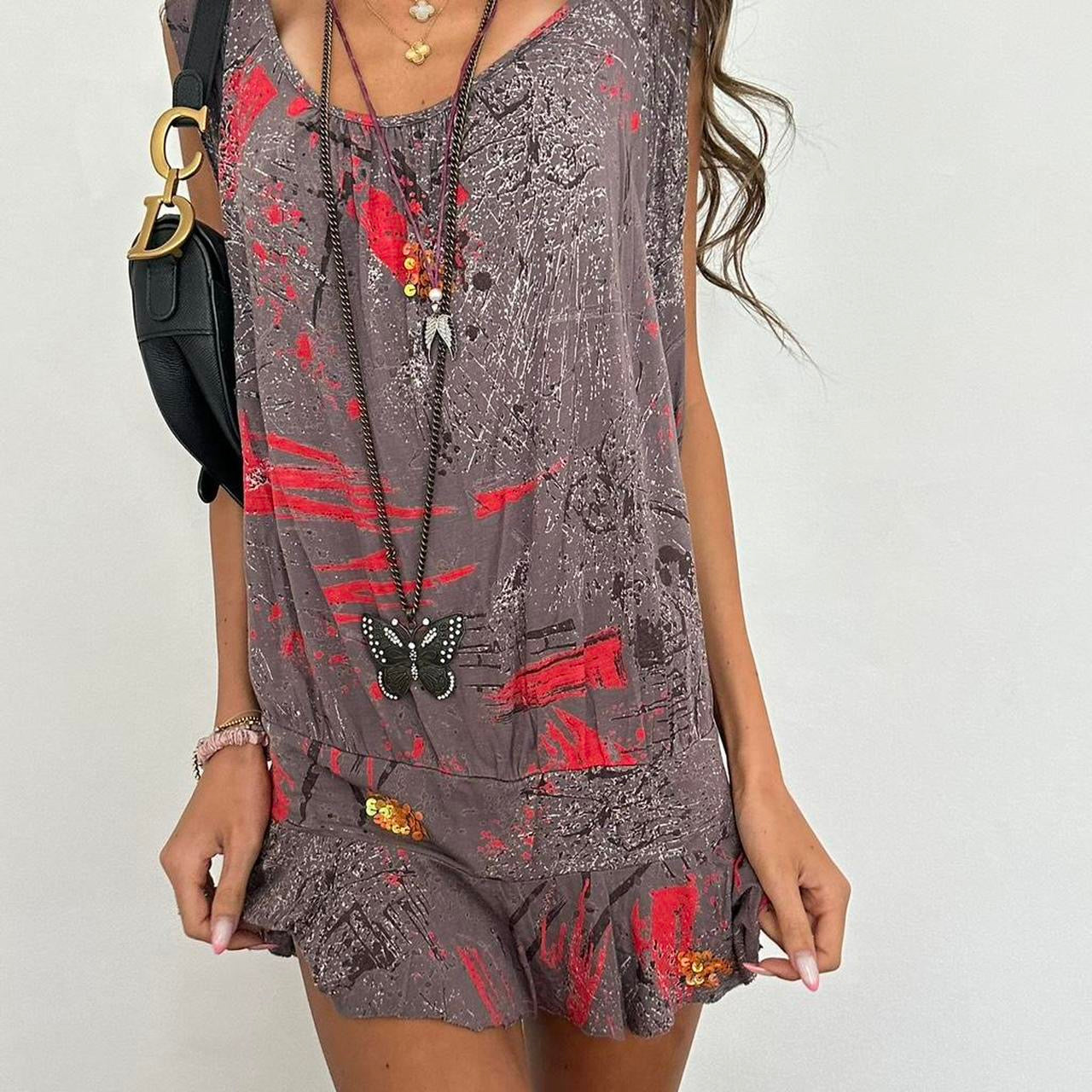 Vintage 00s graphic ruffle mini dress