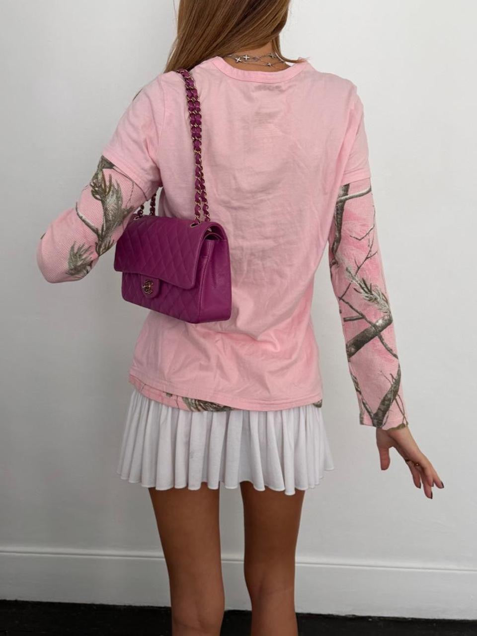 Vintage 00’s camouglage pink double layered top