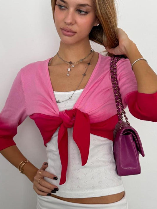 Vintage 00’s pink ombré short tie up cardigan top