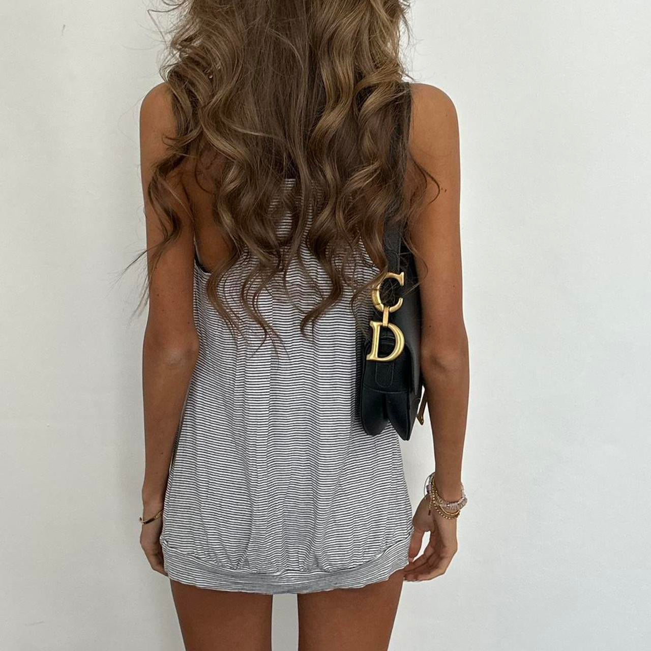 Vintage 00s black & grey striped mini dress/ top