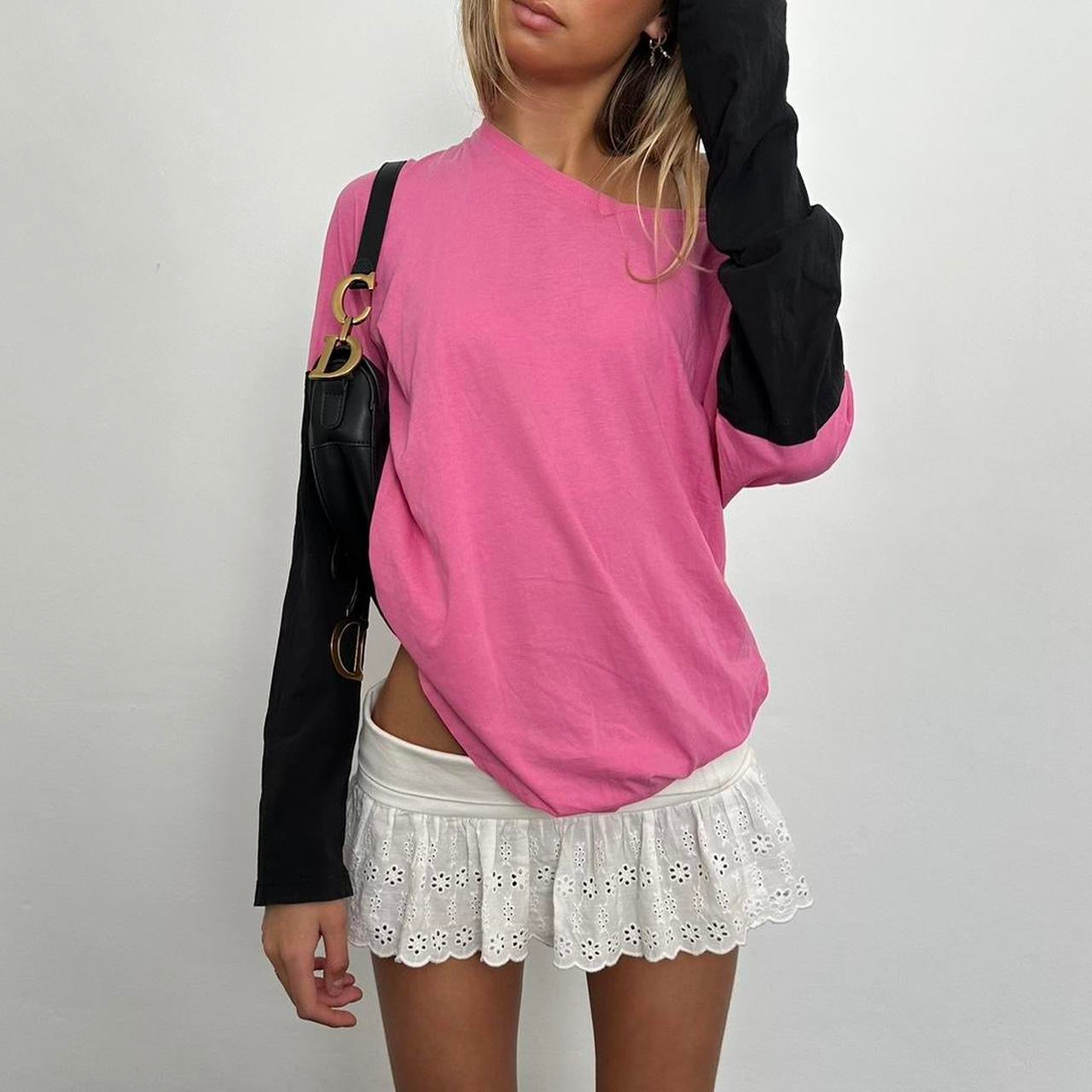 Vintage 90’s Dries Van Noten designer pink and black long sleeve top