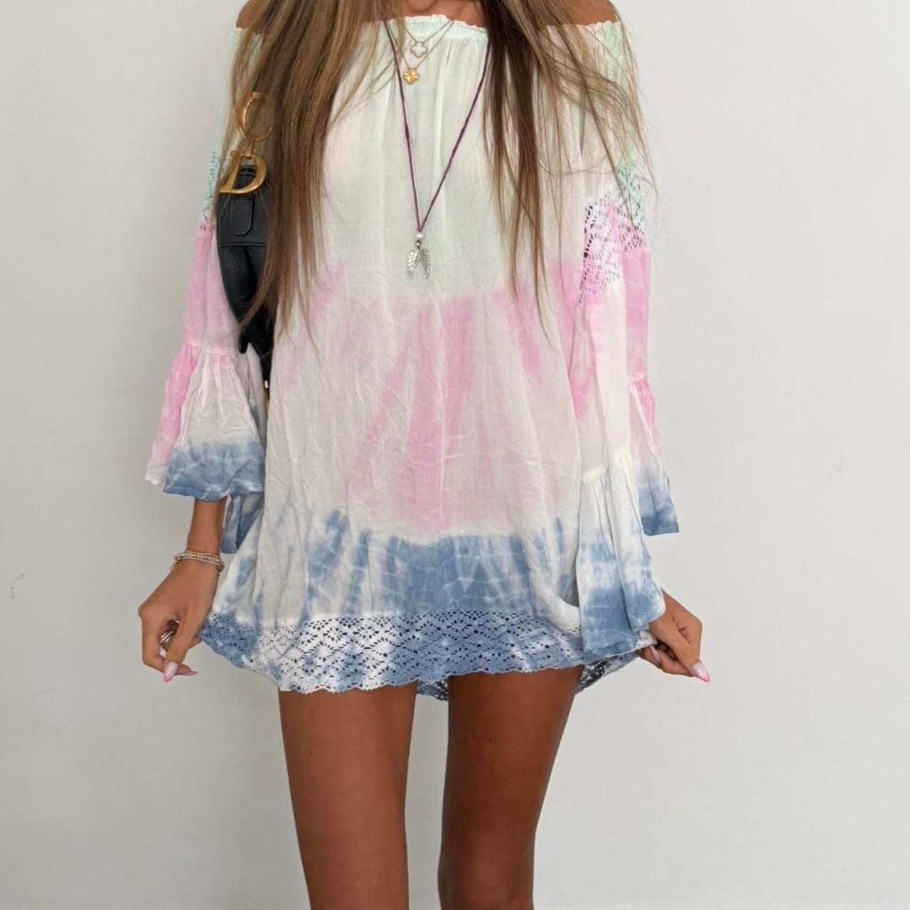 Vintage 00s boho chic off shoulder mini dress
