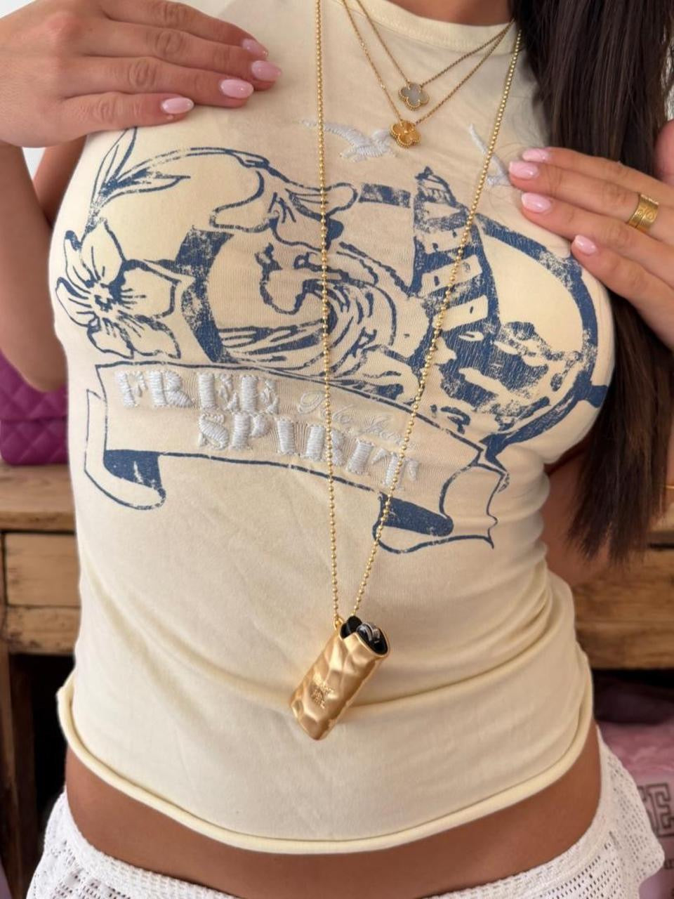 Vintage 00s Free Spirit embroidered yellow baby tee