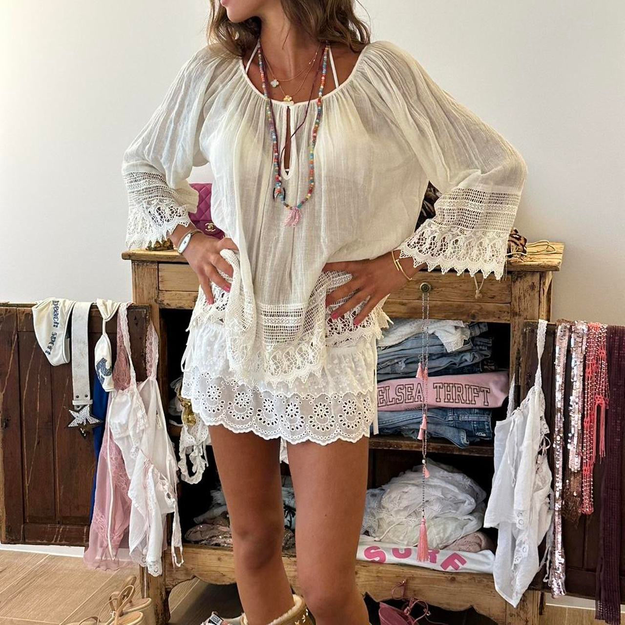 Vintage Ralph Lauren white boho frilly blouse top