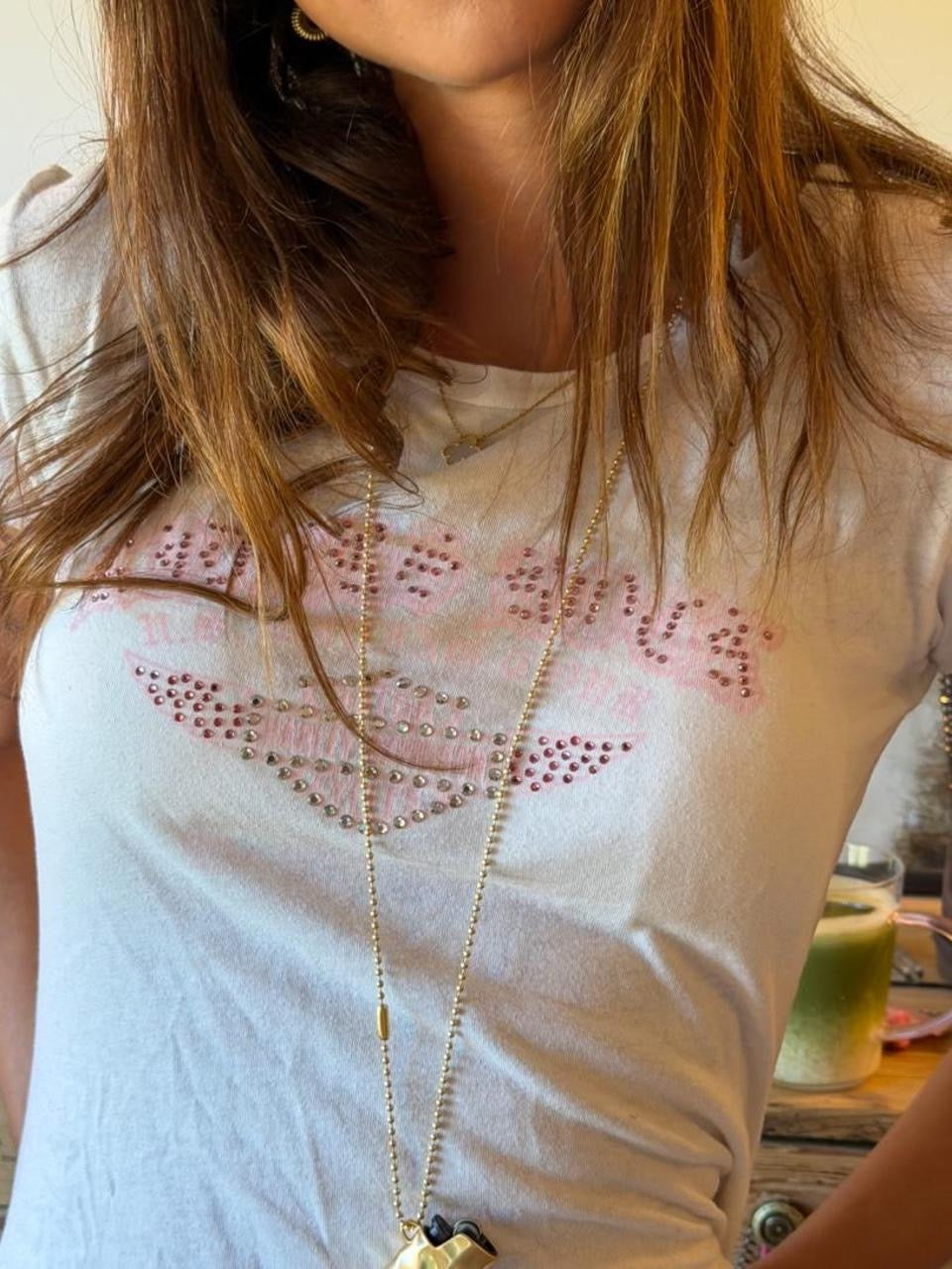 Vintage 00’s Harley Davidson pink diamante baby tee