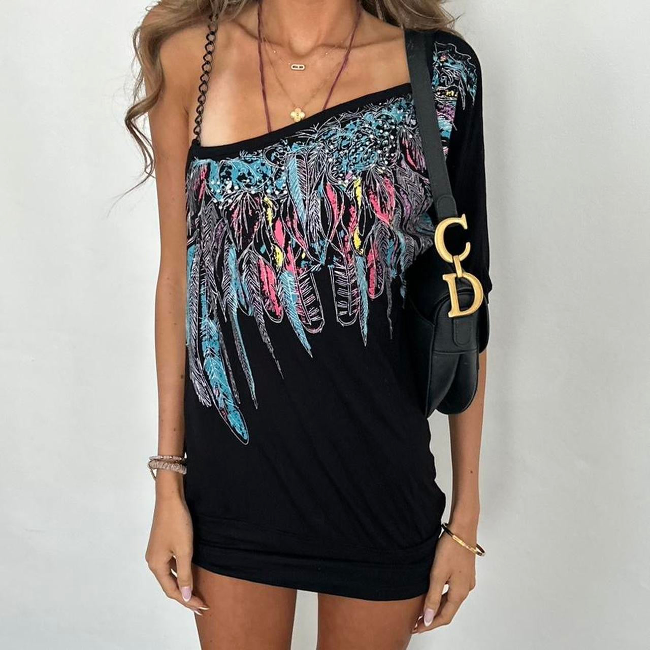 Vintage 00s feather pattern dress