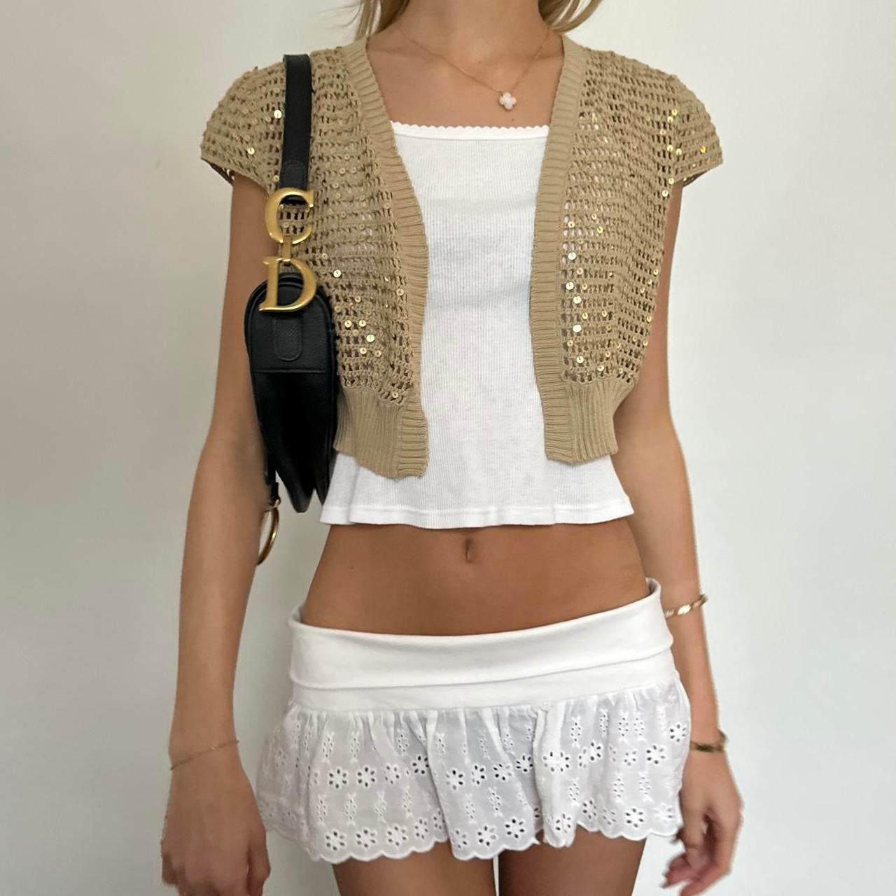 Vintage sequin open crochet top