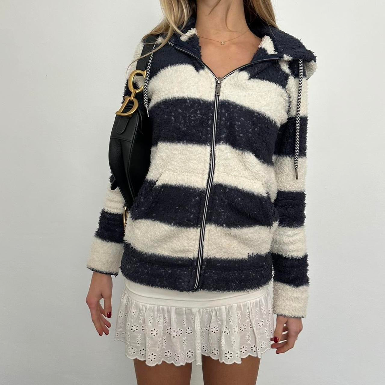 Vintage navy striped zip up hooded sweater