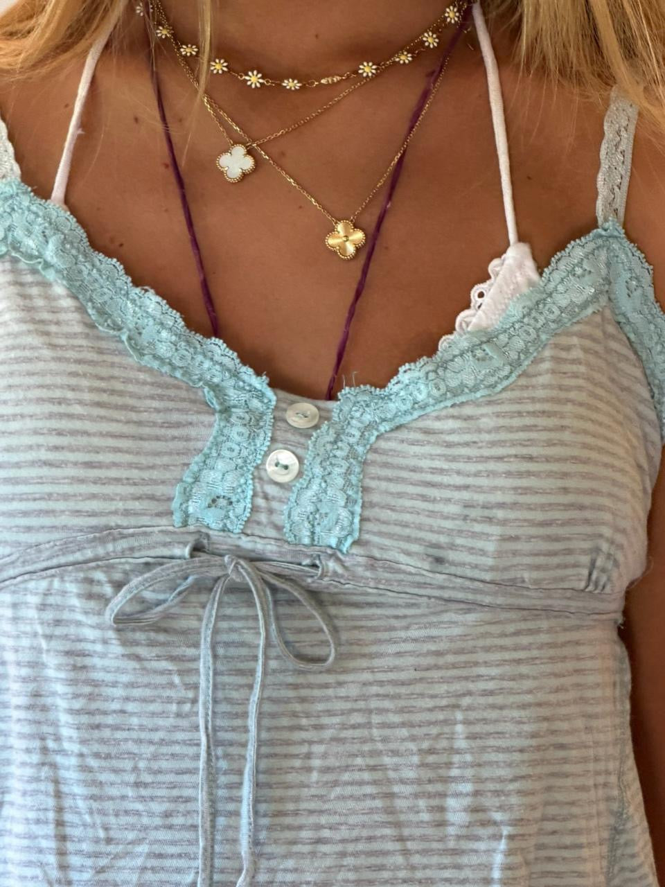 Vintage blue striped babydoll cami top