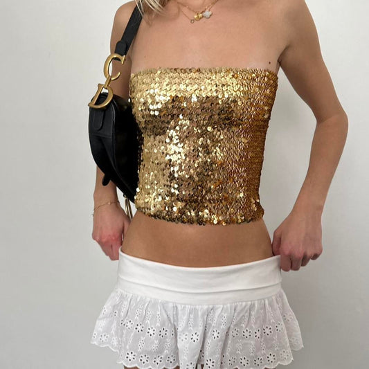 Vintage gold sequin strapless top