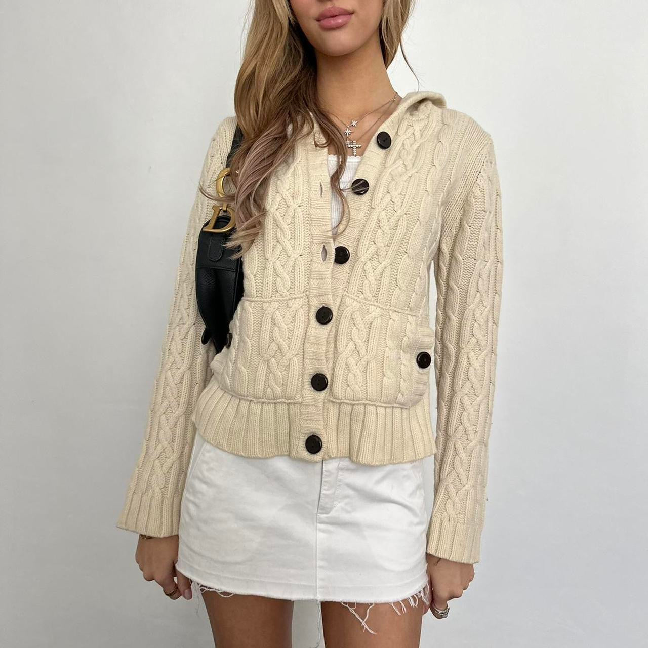 Vintage 90’s knitted zip up hoodie cream sweater