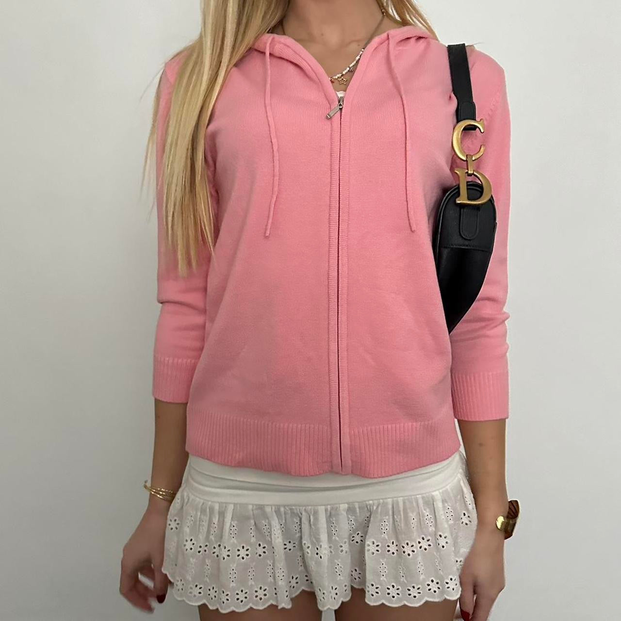 Vintage 90’s light pink knit zip up hoodie