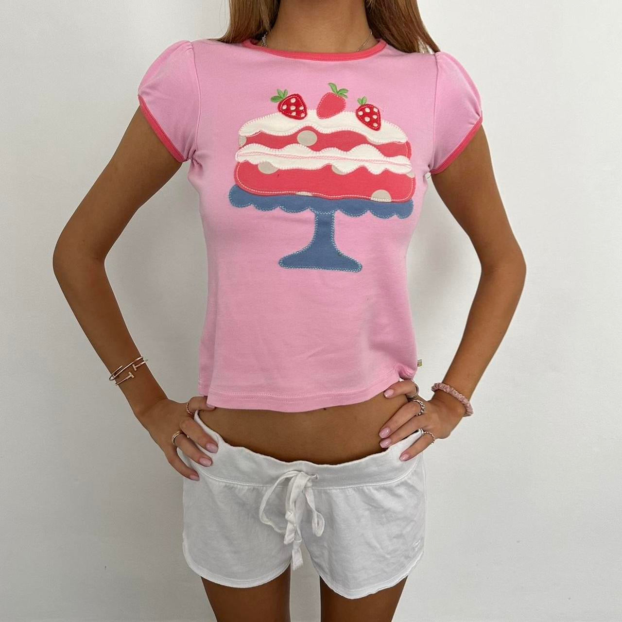 Vintage strawberry cake pink baby tee