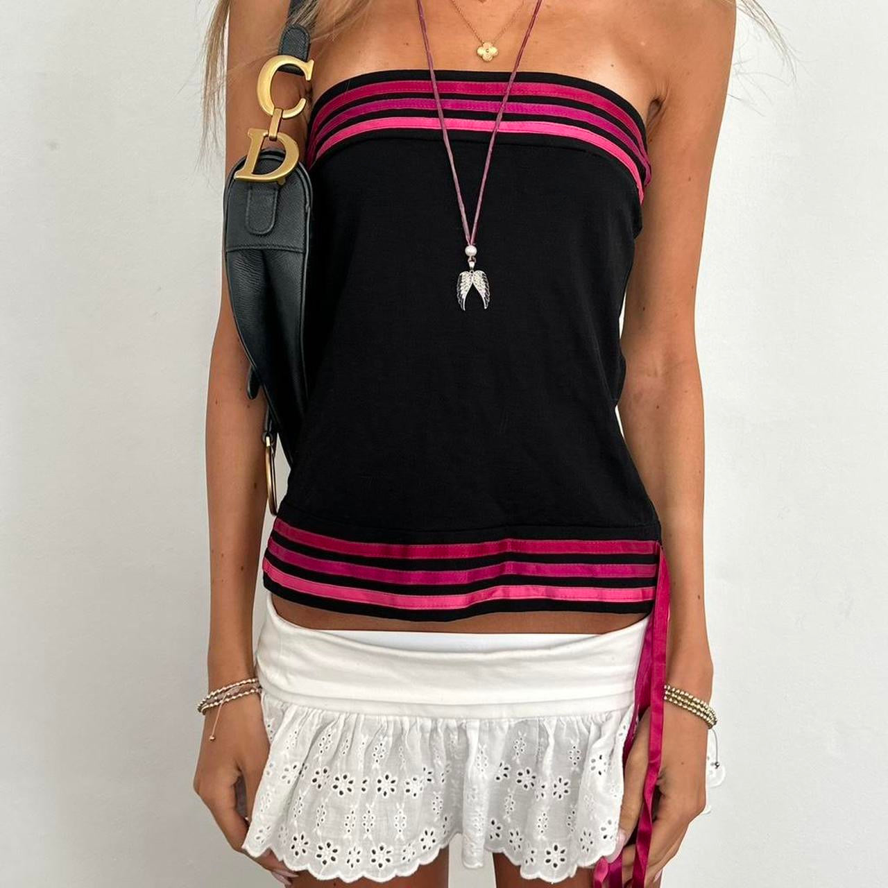 Vintage 2000’s black strapless ribbon top