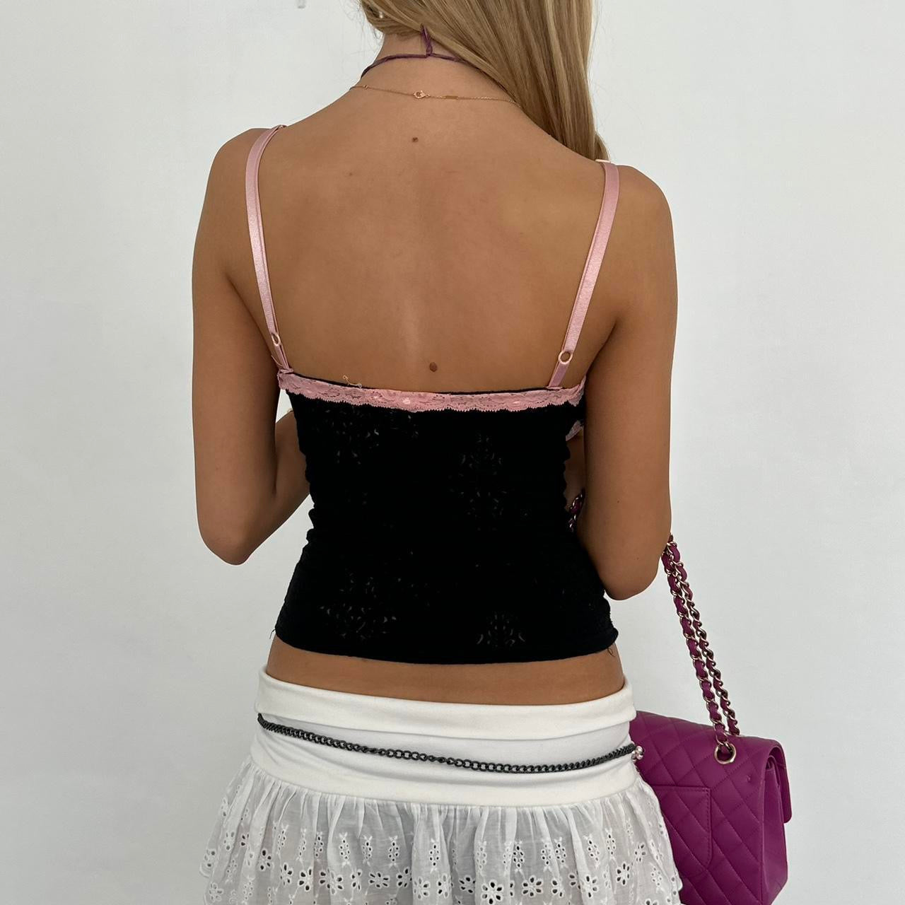 Vintage 2000’s pink lace black cami top
