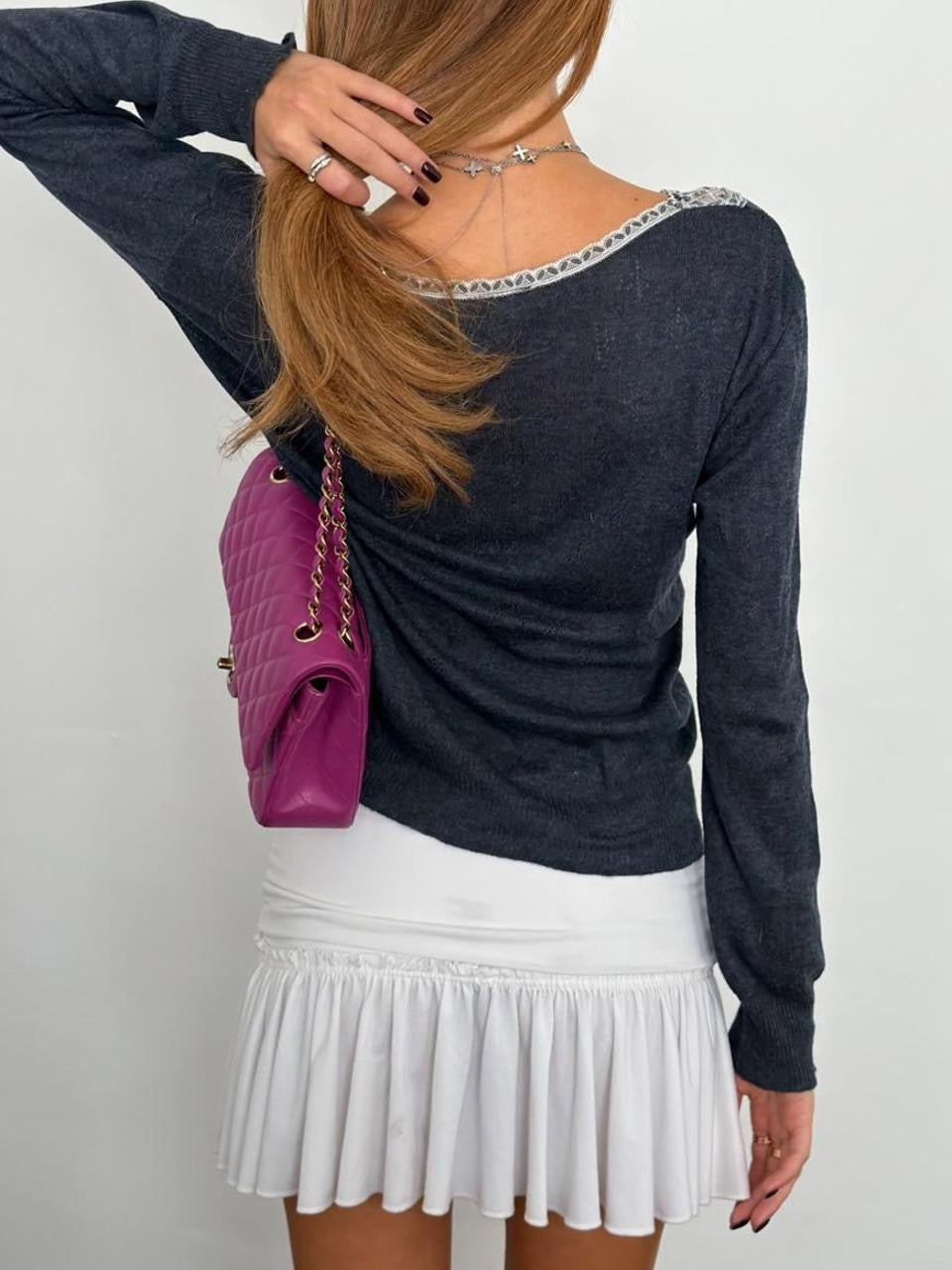 Vintage 00’s lace dark blue cardigan long sleeve top