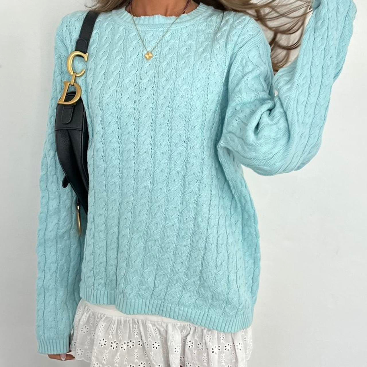 Vintage 2000s aqua blue cable knit sweater