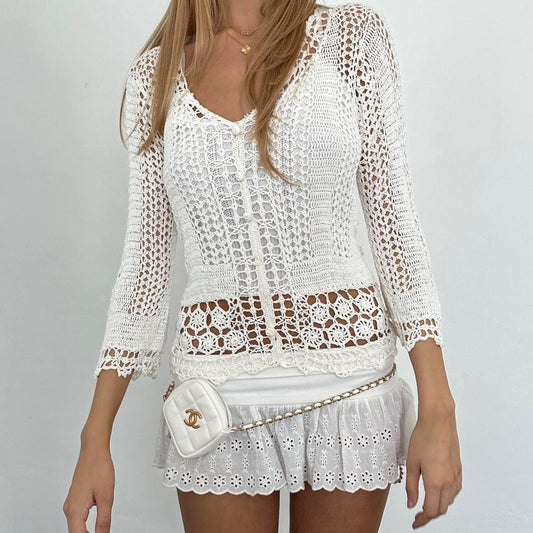 Vintage white crochet delicate layering top