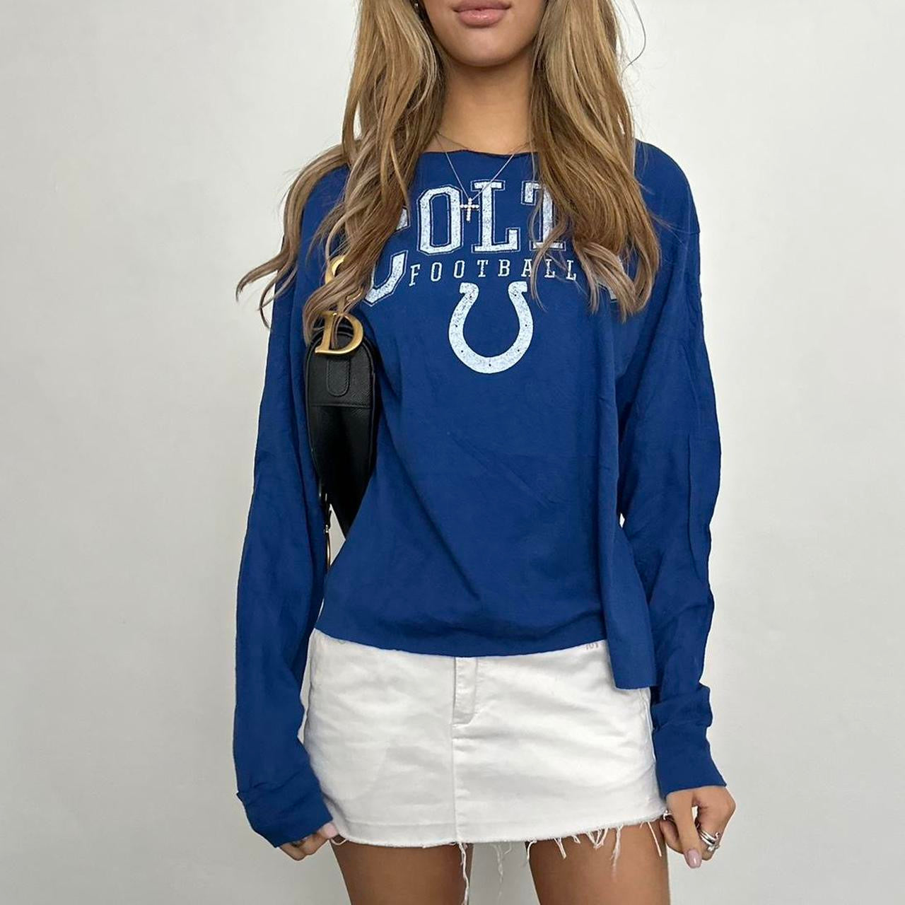 Vintage sporty football blue off shoulder top ♡