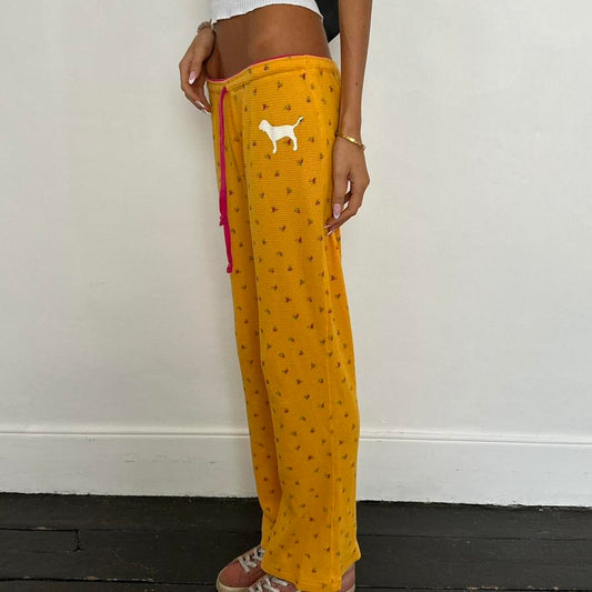 Vintage 2000’s Victoria’s Secret yellow waffle floral print sweatpants