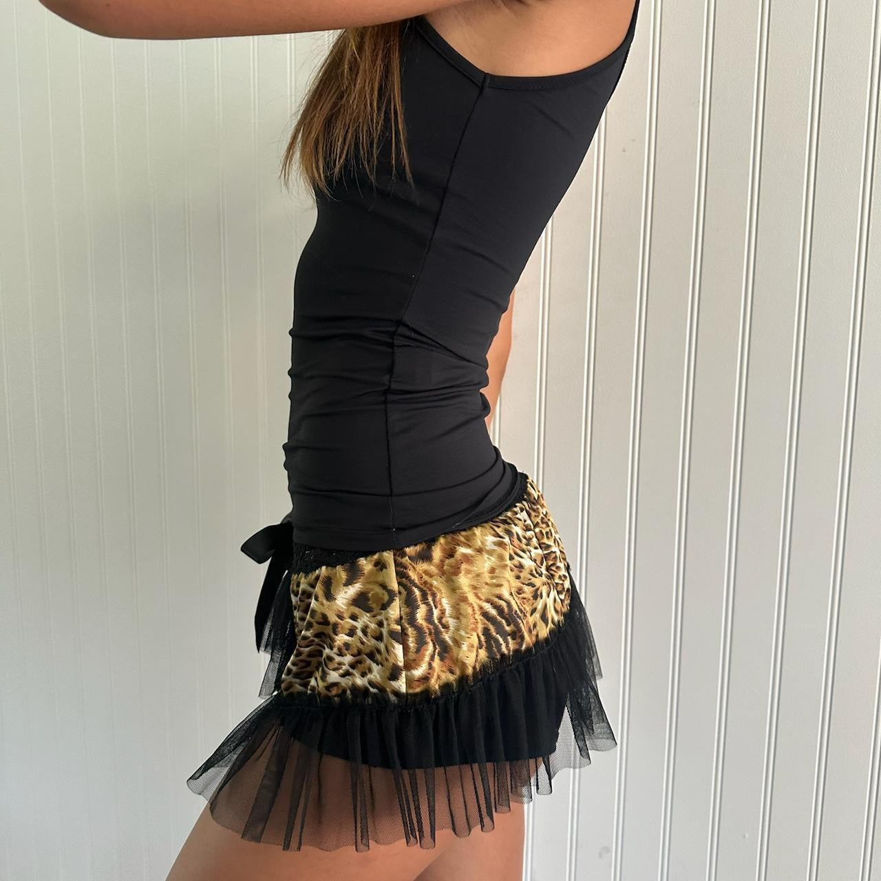 Vintage 2000s leopard print mesh micro skirt