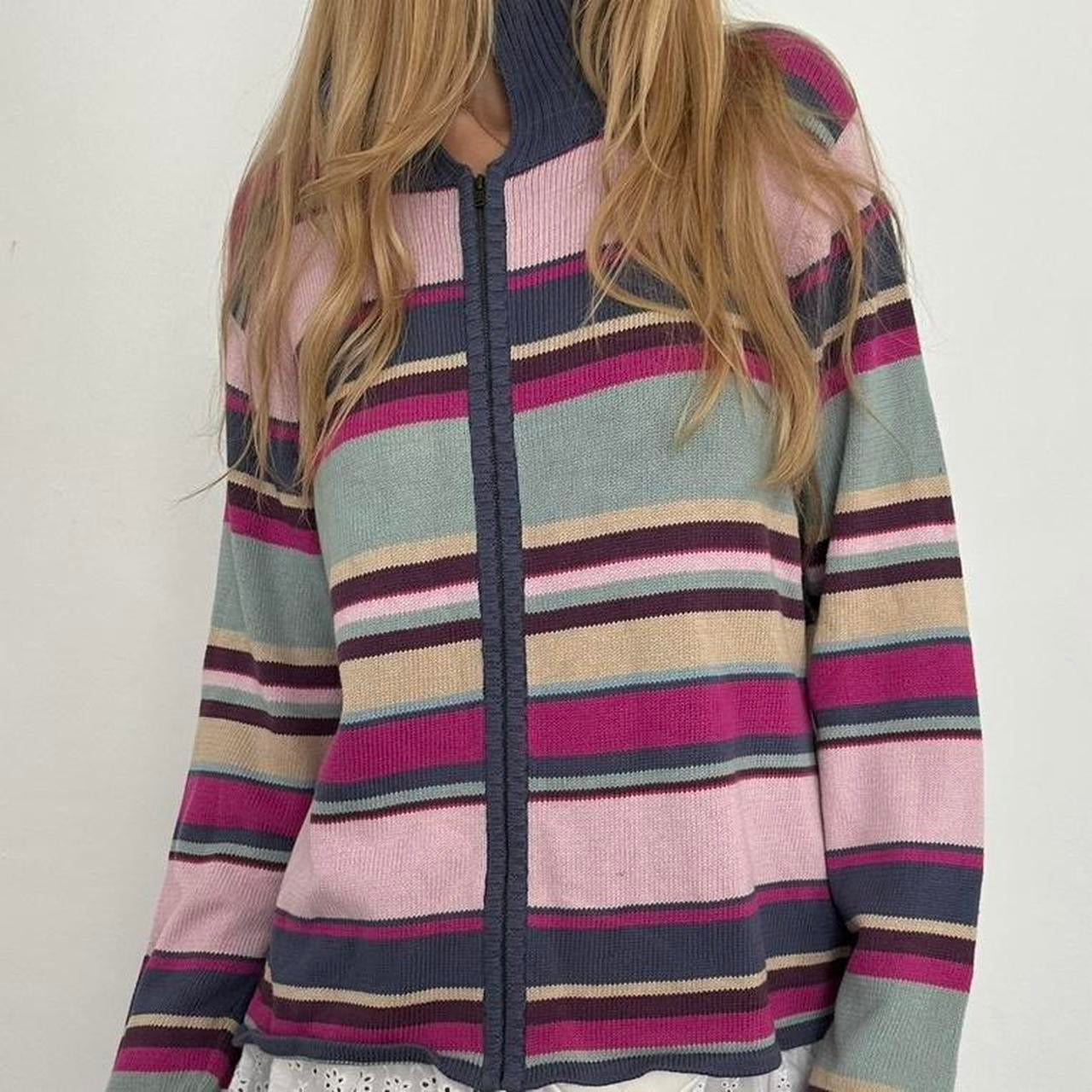 Vintage knit stripe zip up sweater