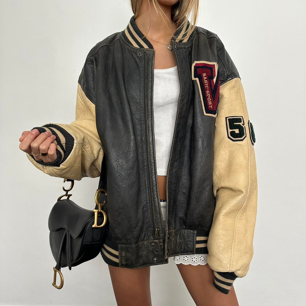 Vintage 90’s varsity sport leather jacket