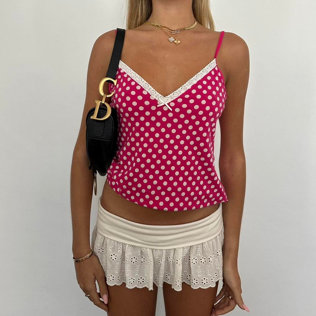 Vintage pink polka dot cami top