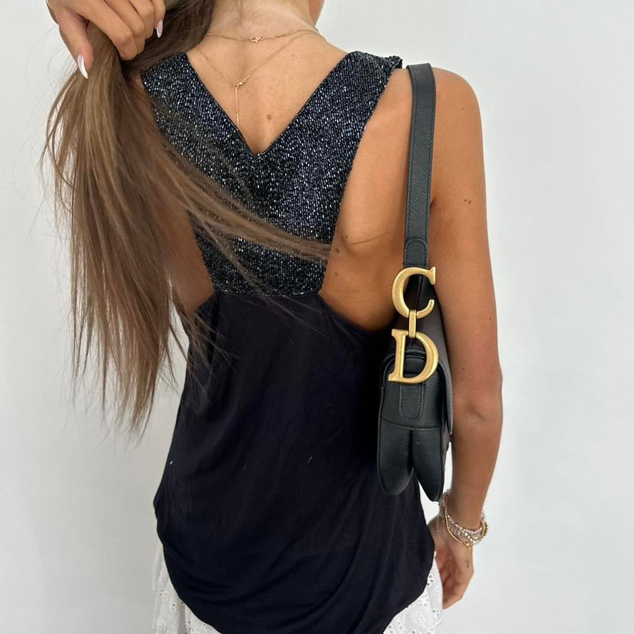 Vintage 2000’s black sequin V neck top
