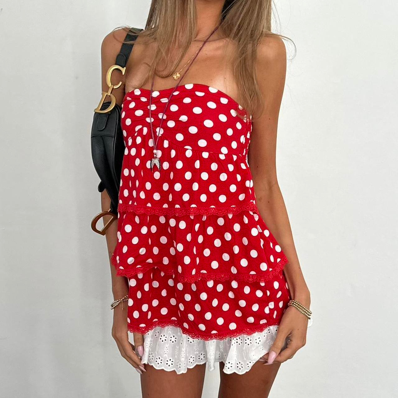 Vintage 2000’s strapless red polka dot top