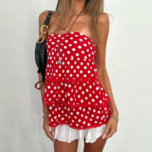 Vintage 2000’s strapless red polka dot top