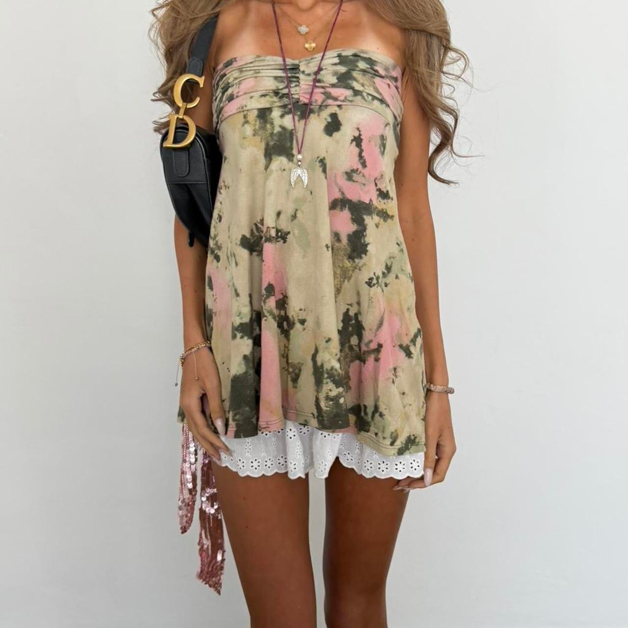 Vintage 90’s boho strapless camouflage top