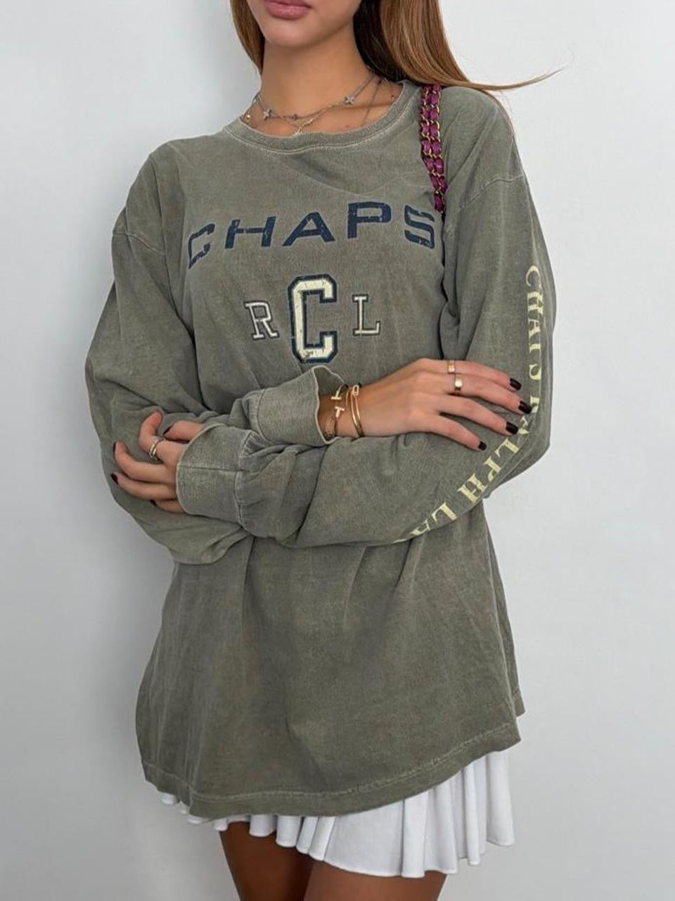 Vintage 00’s Chaps Ralph Lauren sporty khaki wash long sleeve top