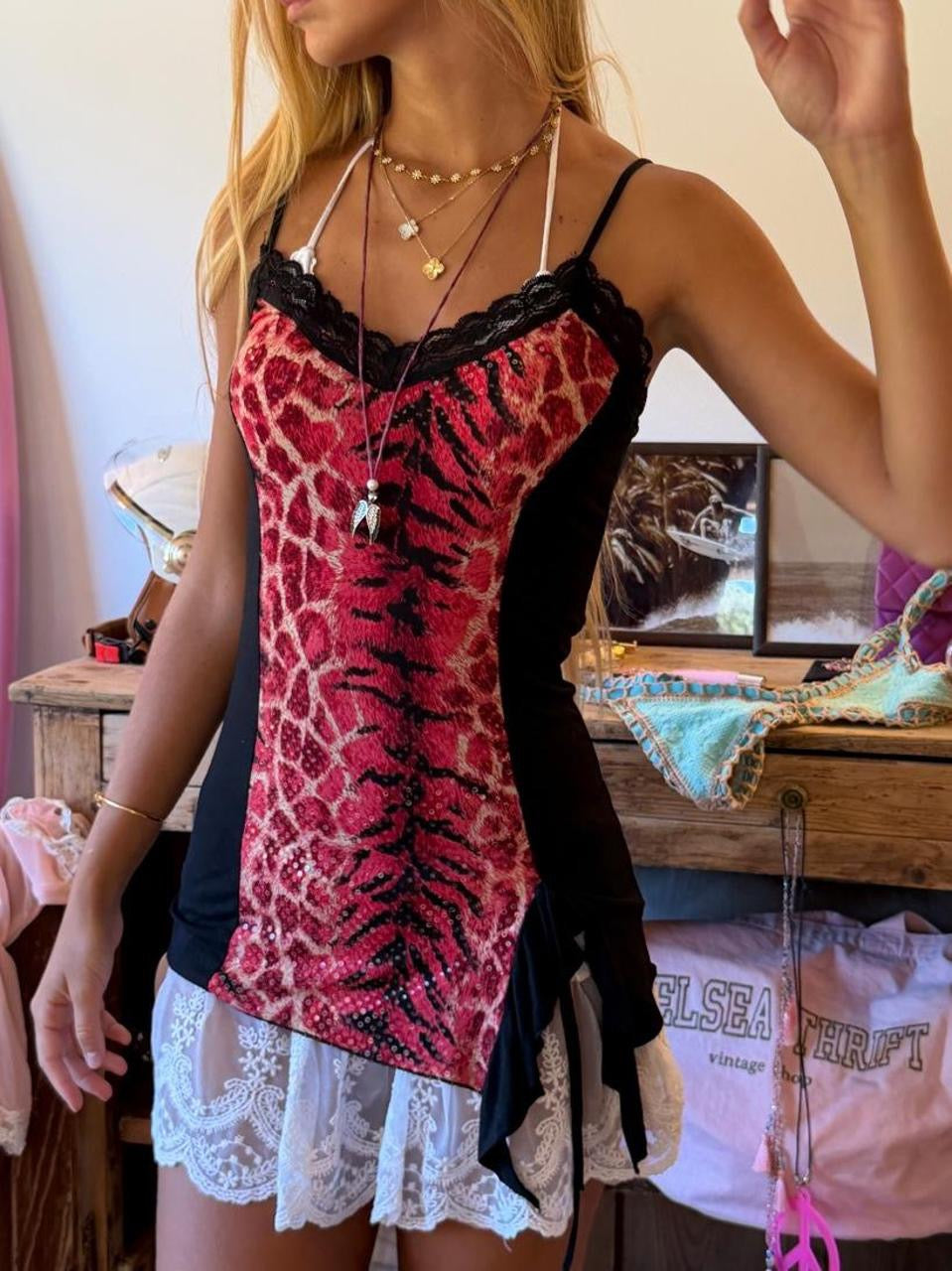 Vintage 00’s snake print contrast top