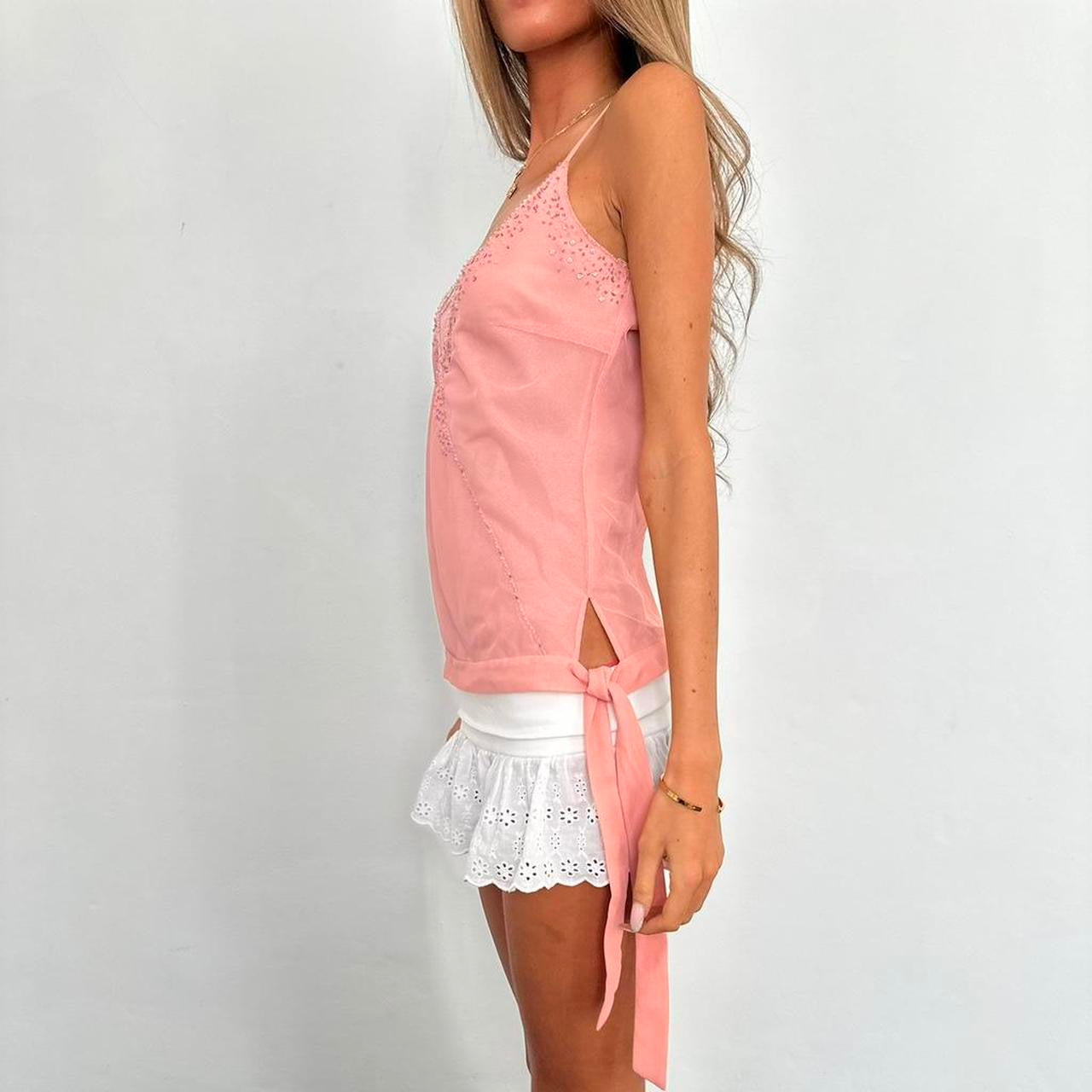 Vintage 90’s pink silky tie top