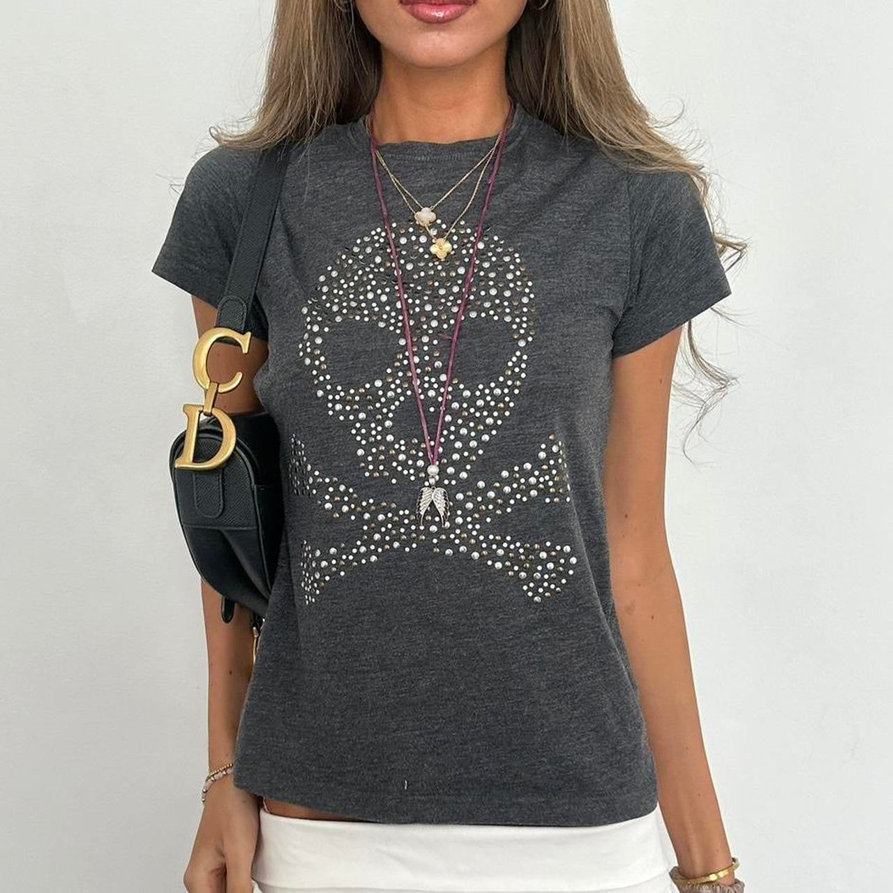 Vintage 00s studded skull and crossbones top