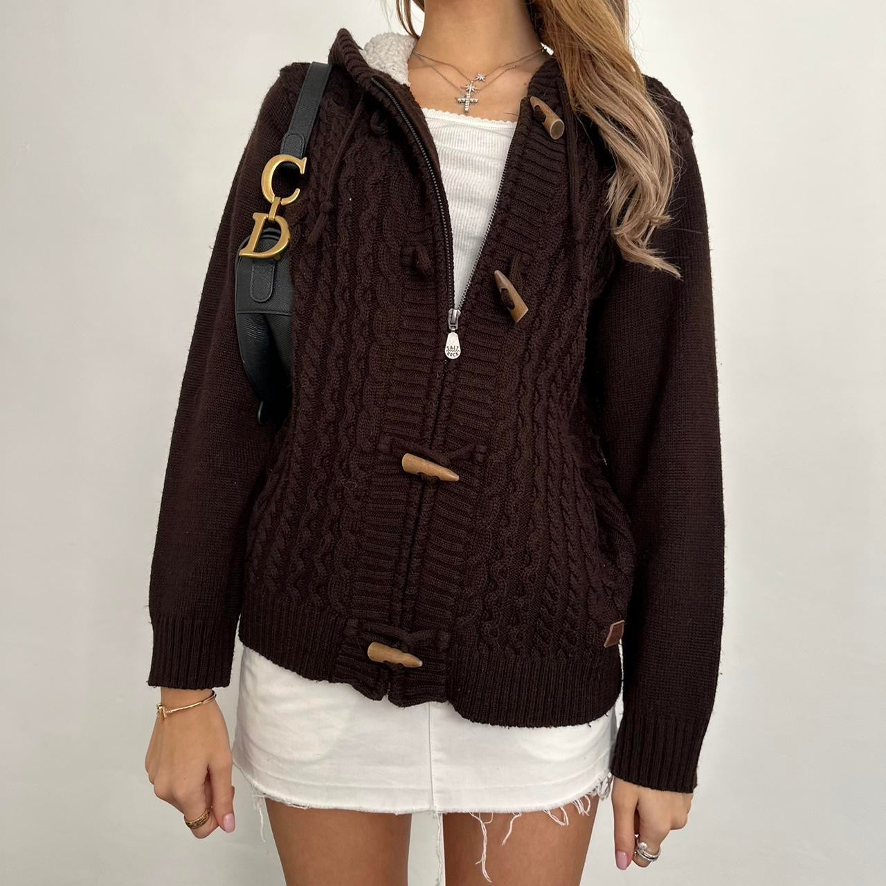 Vintage brown knitted zip up hoodie sweater