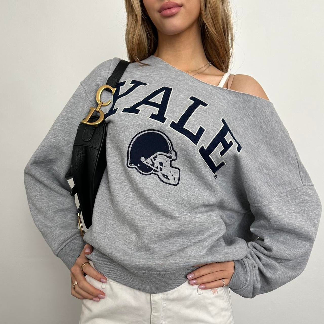 Vintage Yale grey off shoulder sweater