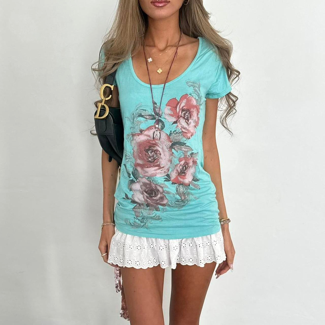 Vintage 00s blue flower print top