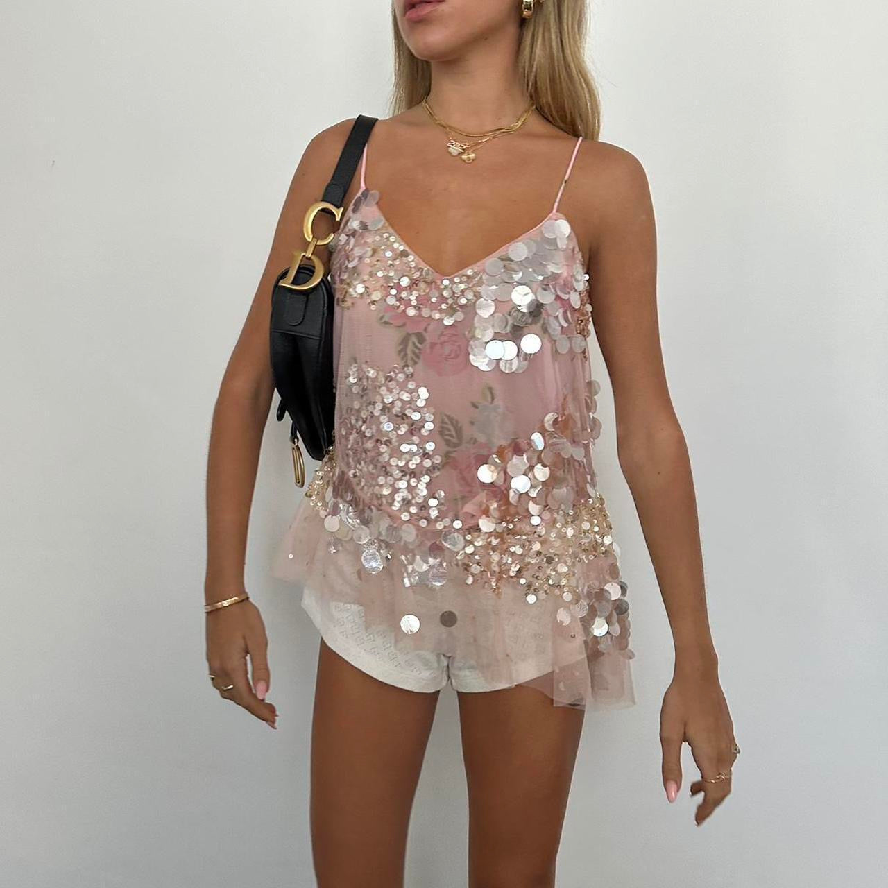 Vintage sequin floral camisole top