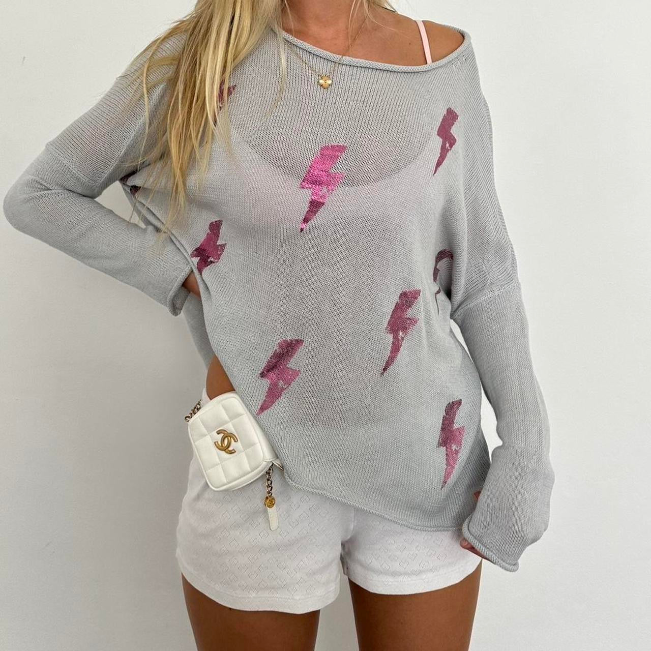 Vintage pink lighting bolt sweater