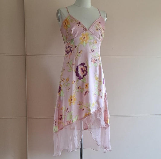 Vintage 90’s 100% silk pink floral midi dress