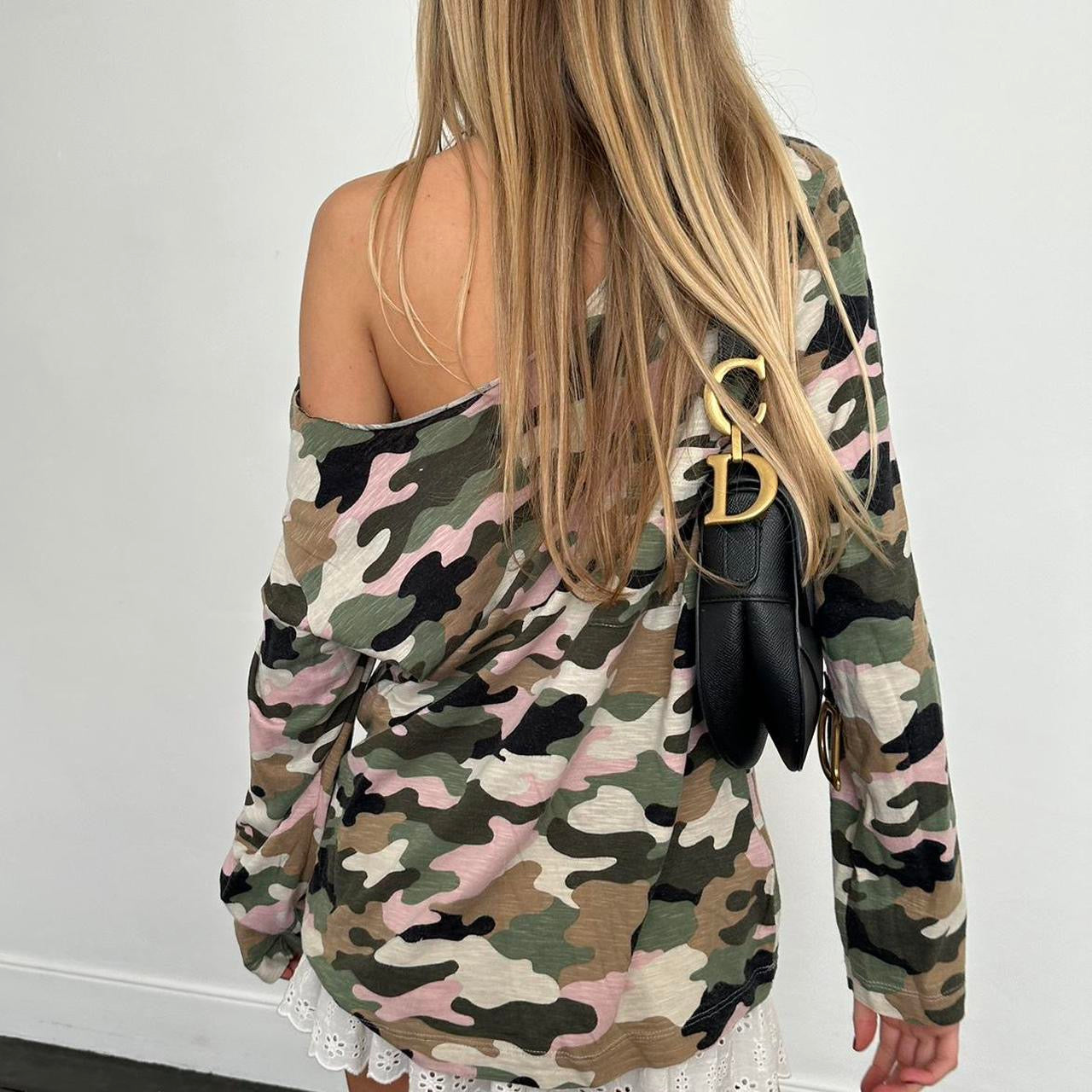 Vintage soft camouflage off shoulder top