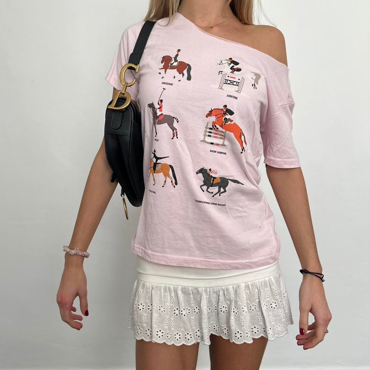 Vintage horse girl pink top