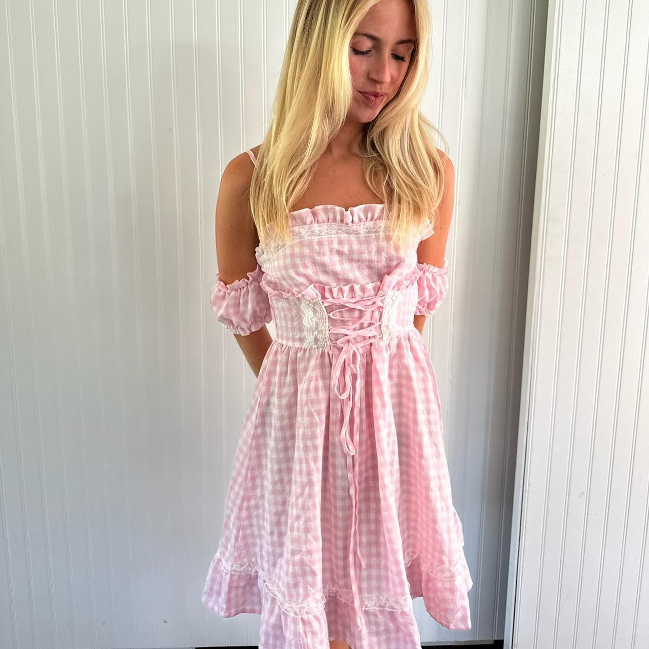 Vintage pink milkmaid dress