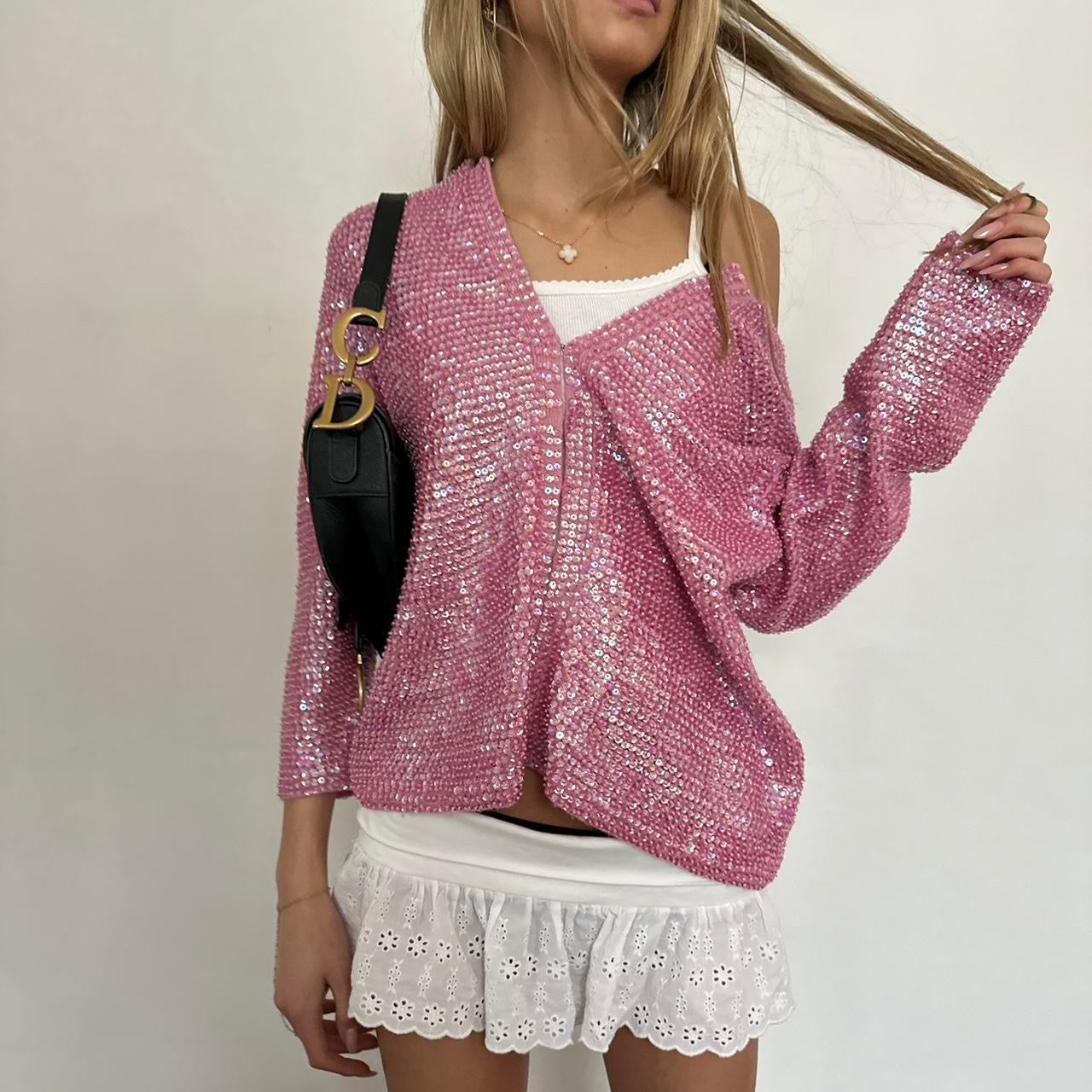 Vintage 90’s pink knit sequin cardigan