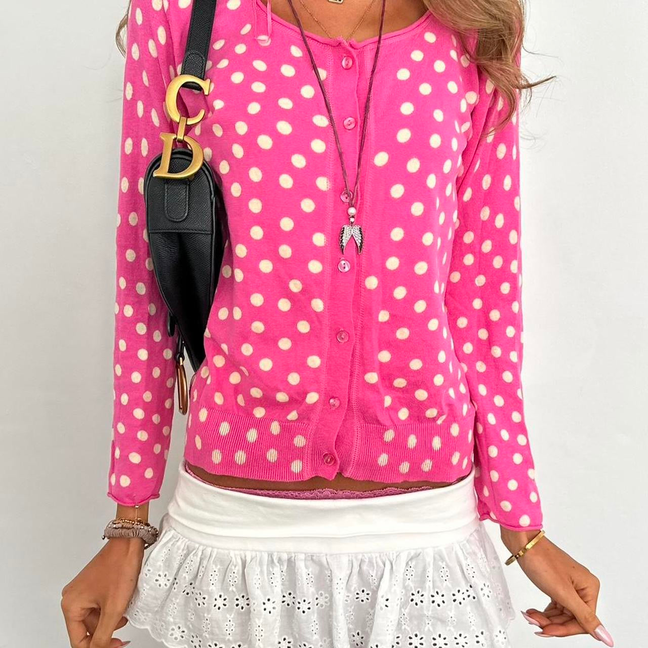 Vintage 2000s pink polka dot cardigan top